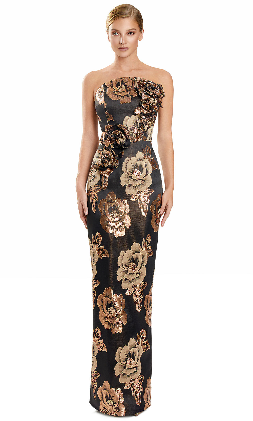 Alexander by Daymor 3135F25 - Column Skirt Floral Evening Gown with Slit Evening Dresses