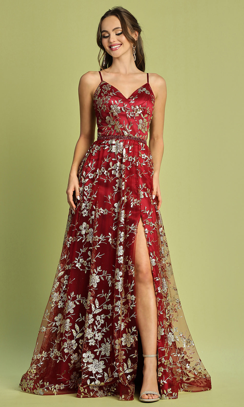 Adora Design 3137 - Strappy Back A-Line Floral Evening Dress Evening Dresses in Red Gold 