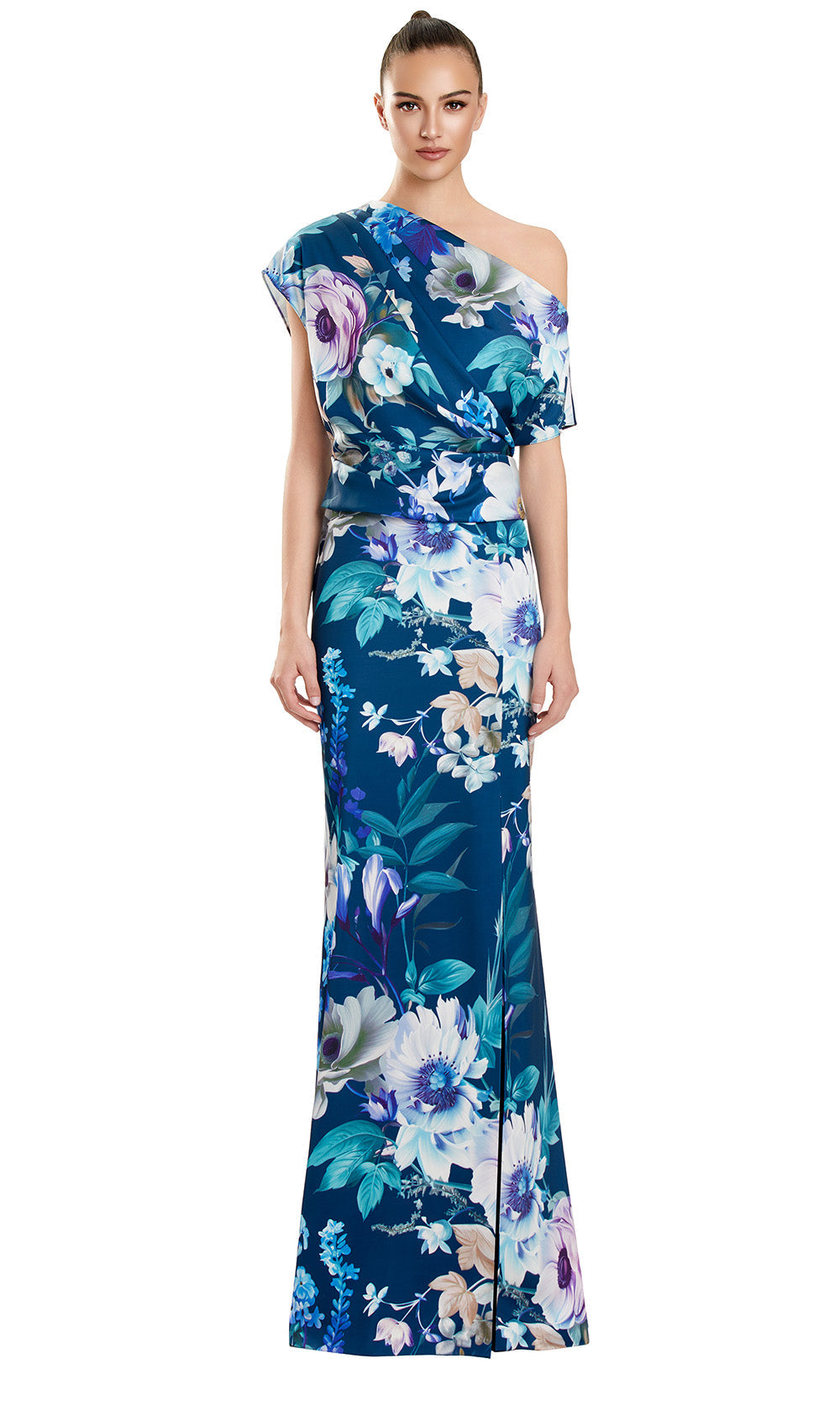 Alexander by Daymor 3140F25 - Asymmetric Floral Print Sheath Dress