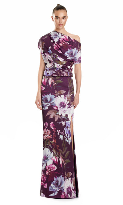 Alexander by Daymor 3140F25 - Asymmetric Floral Print Sheath Dress