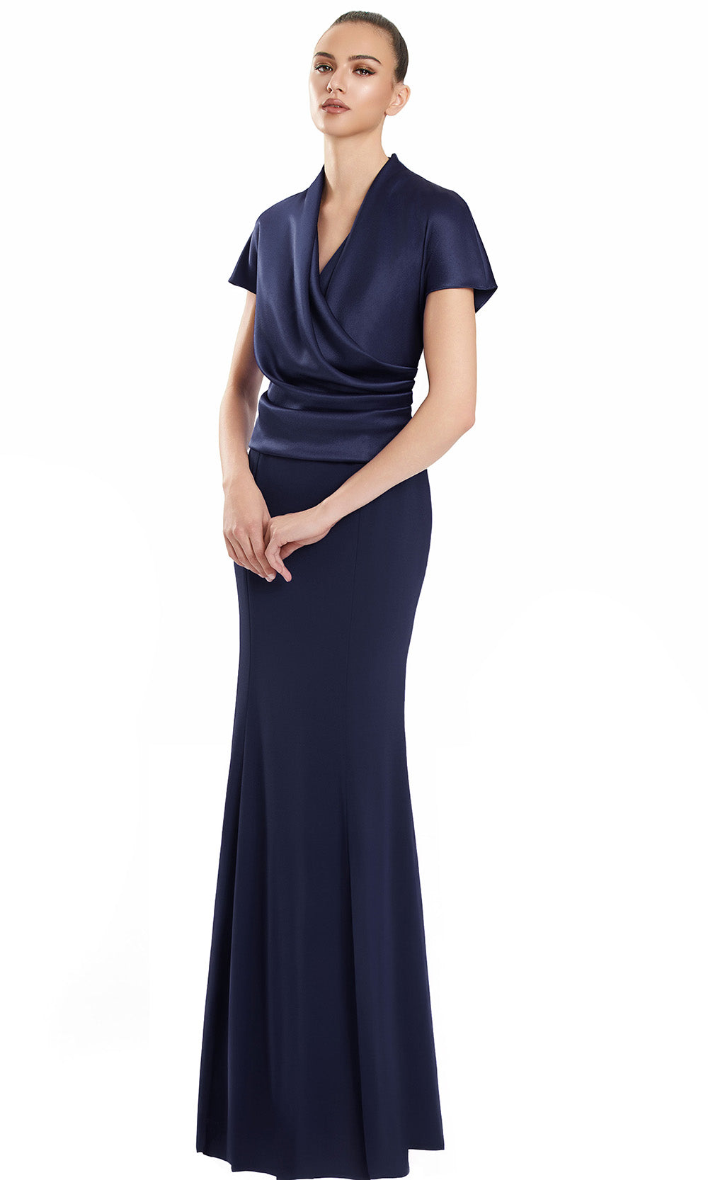 Alexander by Daymor 3141F25 - Short Sleeve Draped Evening Gown