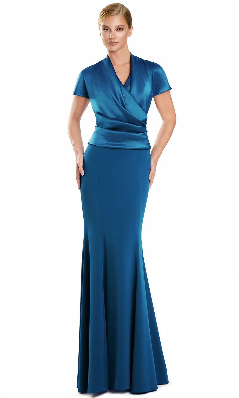 Alexander by Daymor 3141F25 - Short Sleeve Draped Evening Gown