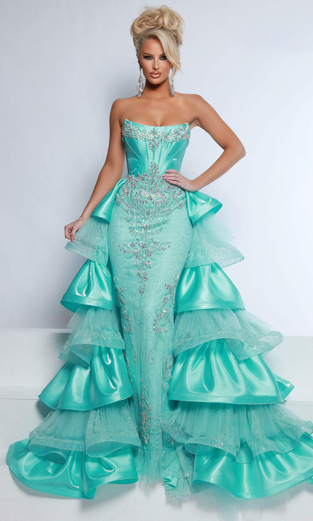 Johnathan Kayne 3142 - Beaded Applique Corset Gown with Overskirt Prom Dresses