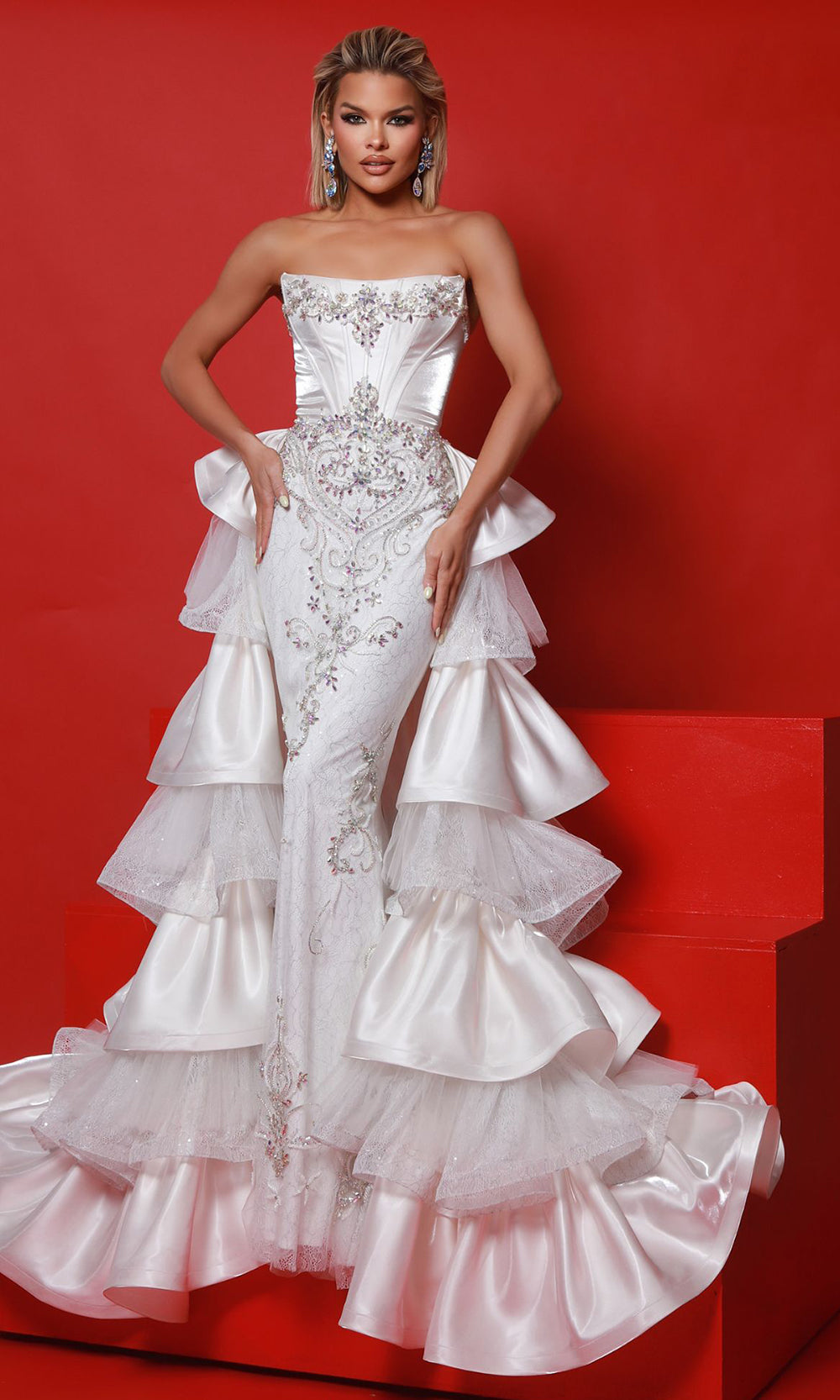 Johnathan Kayne 3142 - Beaded Applique Corset Gown with Overskirt Prom Dresses