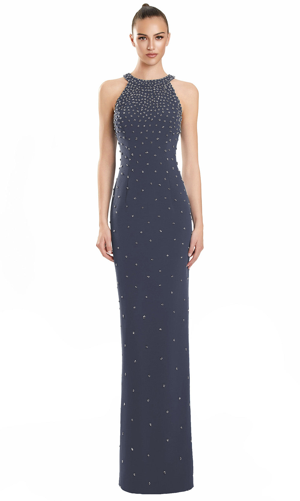 Alexander by Daymor 3143F25 - Beaded Sleeveless Halter Column Gown