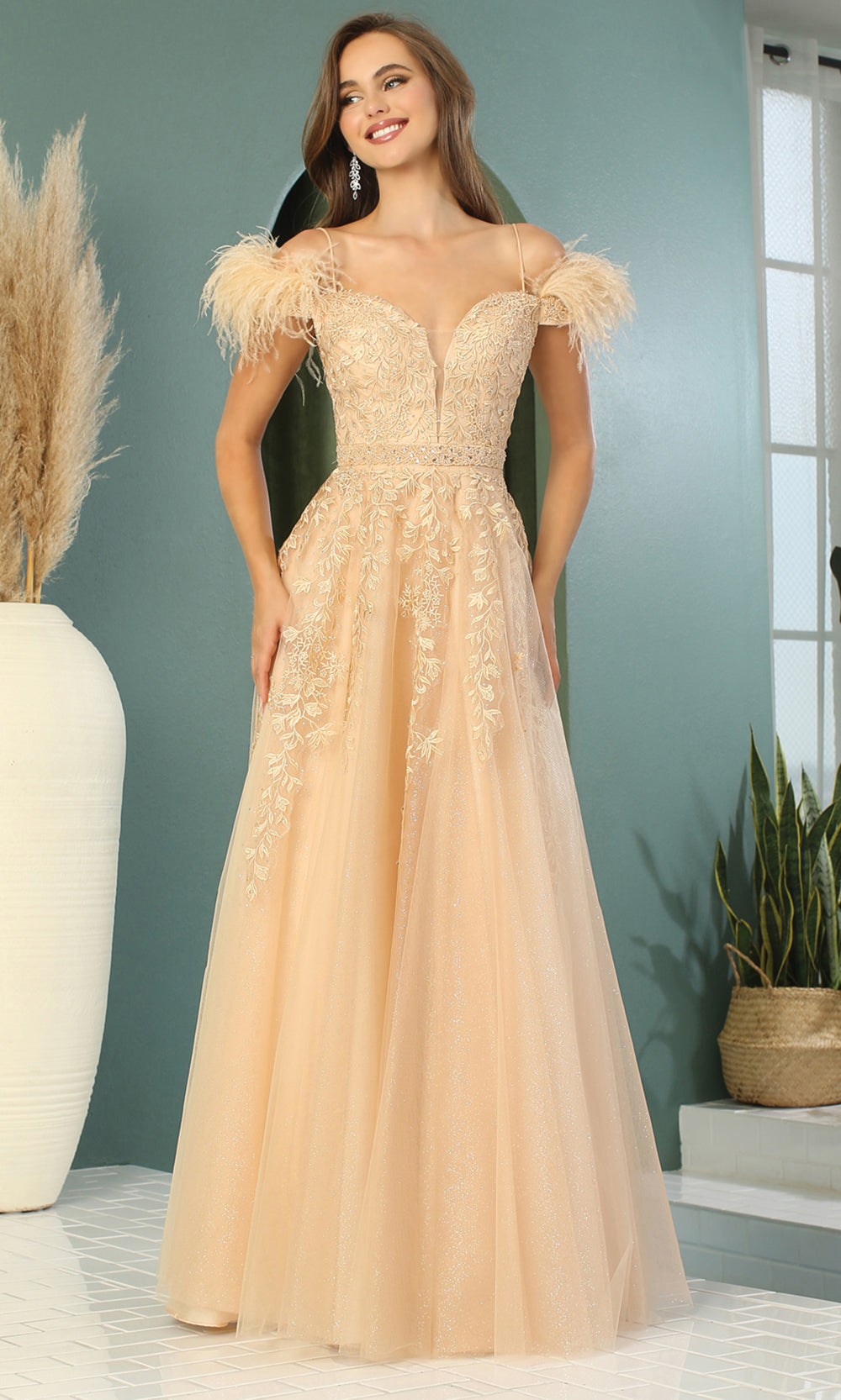 Adora Design 3143 - Plunging Sweetheart Cold Shoulder Prom Dress Evening Dresses in Neutral  