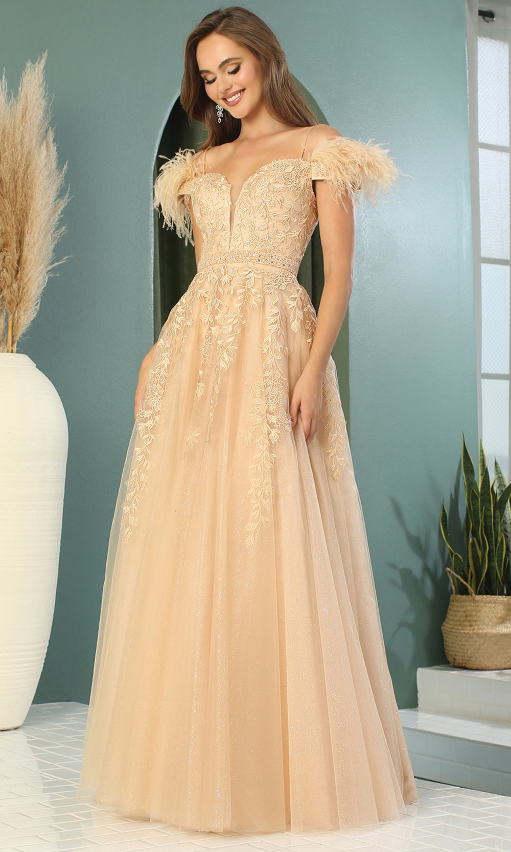 neutral formal dresses Adora Design 3143 - Long A-line Dress Sewn long asymmetrical scarf lace bodice dress STAMPEDE AT MIDNIGHT BANDANA Option:100/BOX | Size : 2 3/4