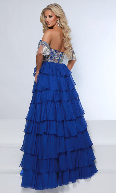 Johnathan Kayne 3143 - Plunging Neck Tiered Chiffon Gown Prom Dresses