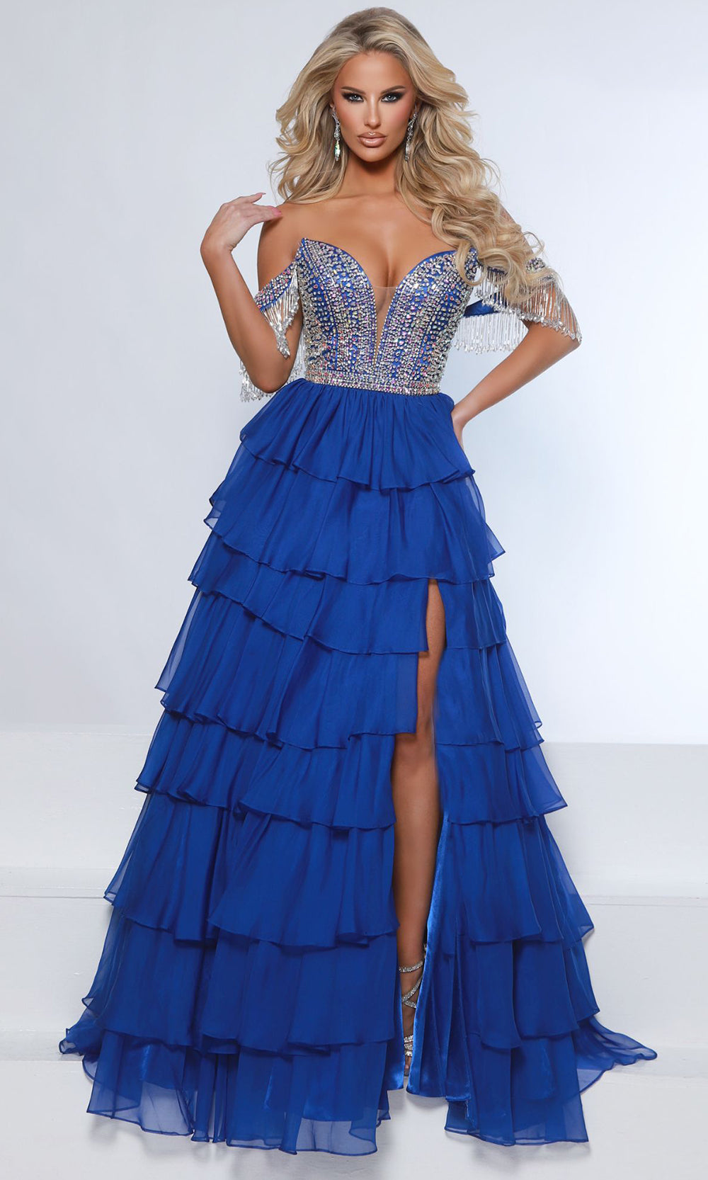Johnathan Kayne 3143 - Plunging Neck Tiered Chiffon Gown Prom Dresses