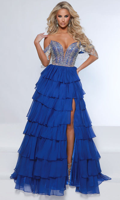 Johnathan Kayne 3143 - Plunging Neck Tiered Chiffon Gown Prom Dresses