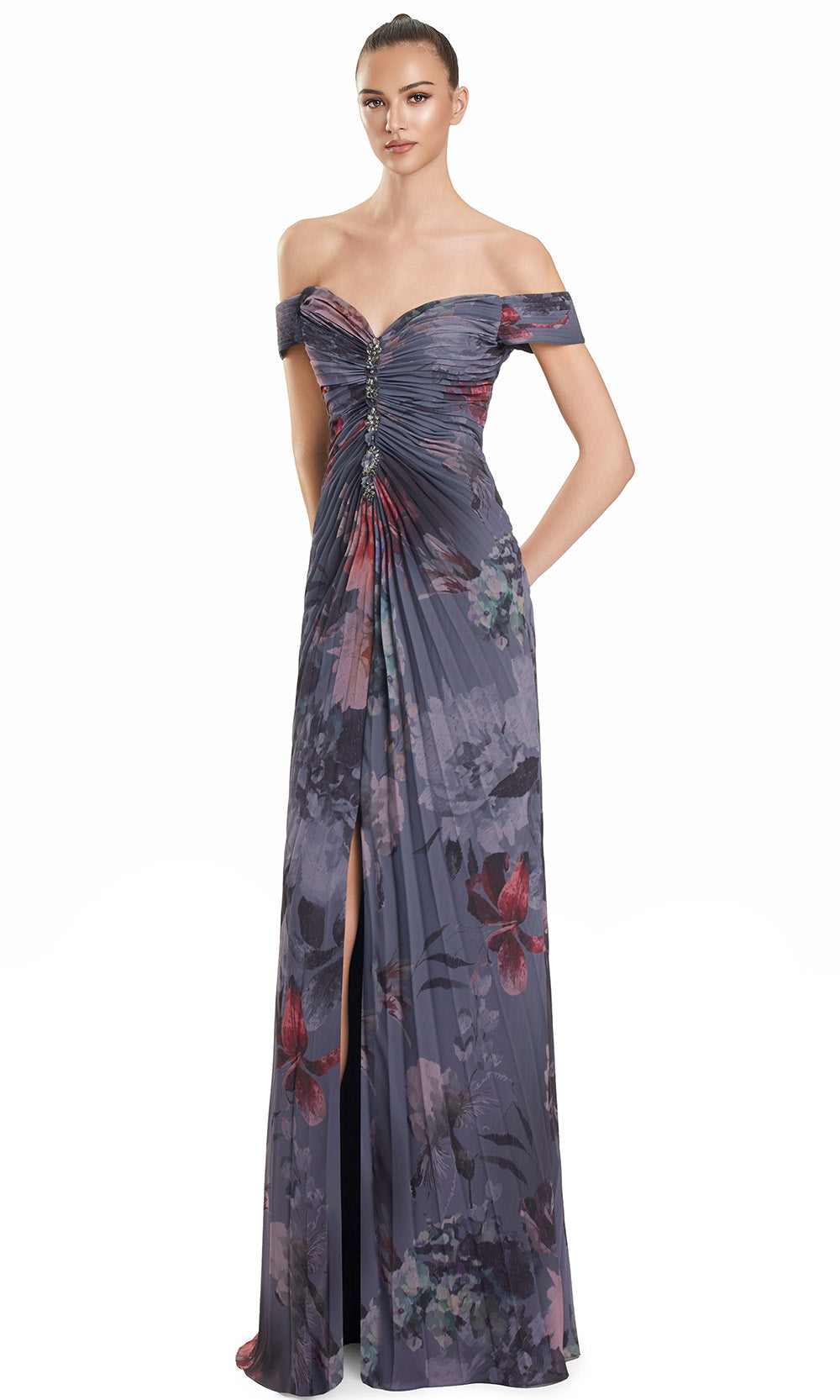 Alexander by Daymor 3146F25 - Floral Print A-Line Gown with Slit Multi-Color