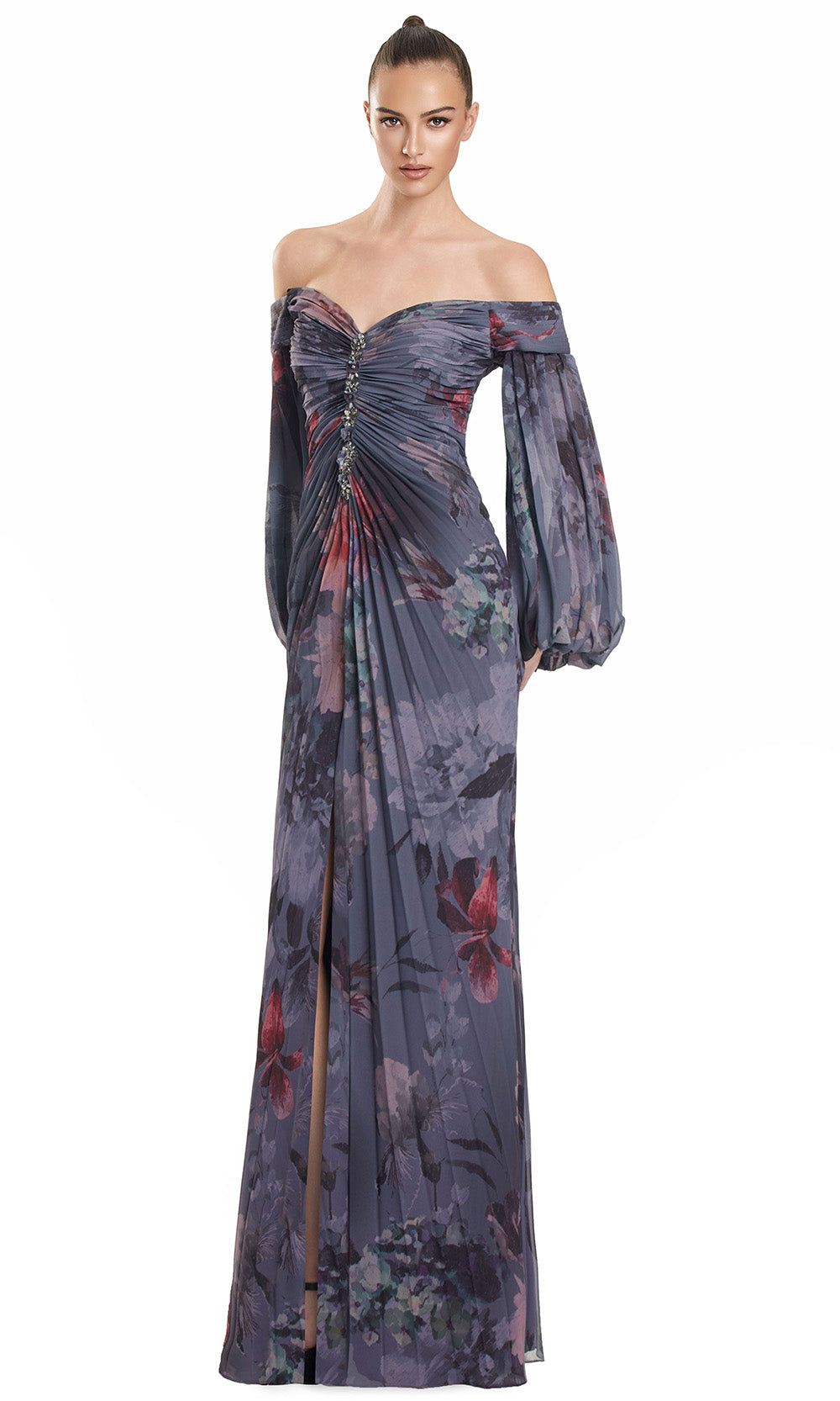 Alexander by Daymor 3146F25 - Floral Print A-Line Gown with Slit Multi-Color