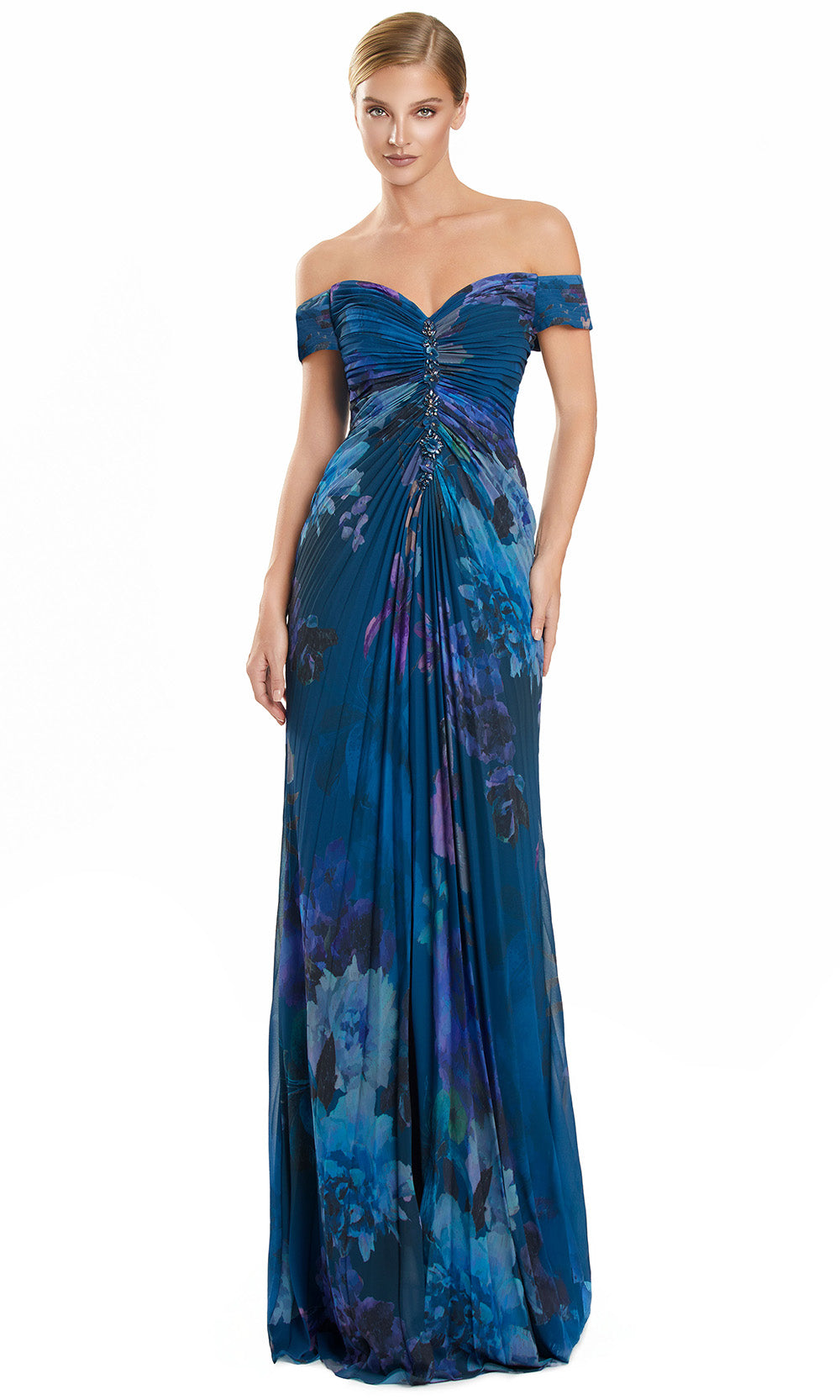 Alexander by Daymor 3146F25 - Floral Print A-Line Gown with Slit Multi-Color