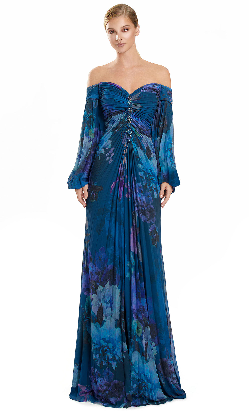 Alexander by Daymor 3146F25 - Floral Print A-Line Gown with Slit Multi-Color