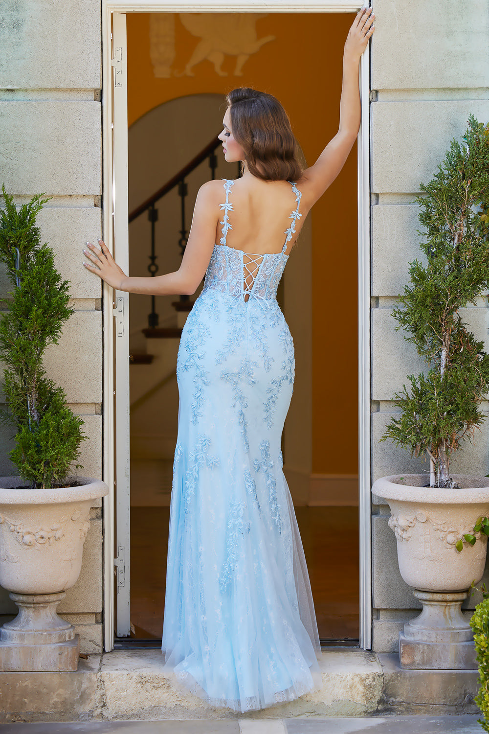 Adora Design 3146 - Sweetheart Applique Slit Dress Prom Dresses in Blue  