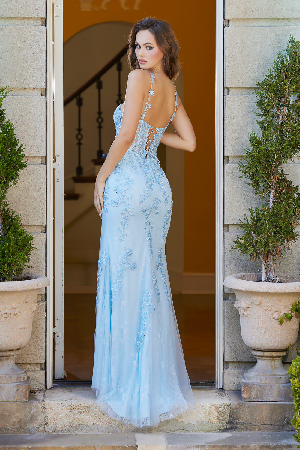 Adora Design 3146 - Sweetheart Applique Slit Dress Prom Dresses in Blue  