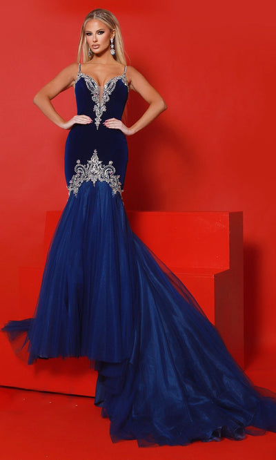 Johnathan Kayne 3148 - Beaded V-Neck Fit and Flare Gown Prom Dresses