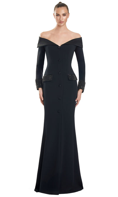 Alexander by Daymor 3149F25 - Long Sleeve Off Shoulder Fitted Gown