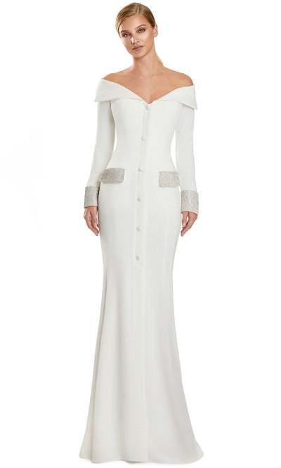 Alexander by Daymor 3149F25 - Long Sleeve Off Shoulder Fitted Gown