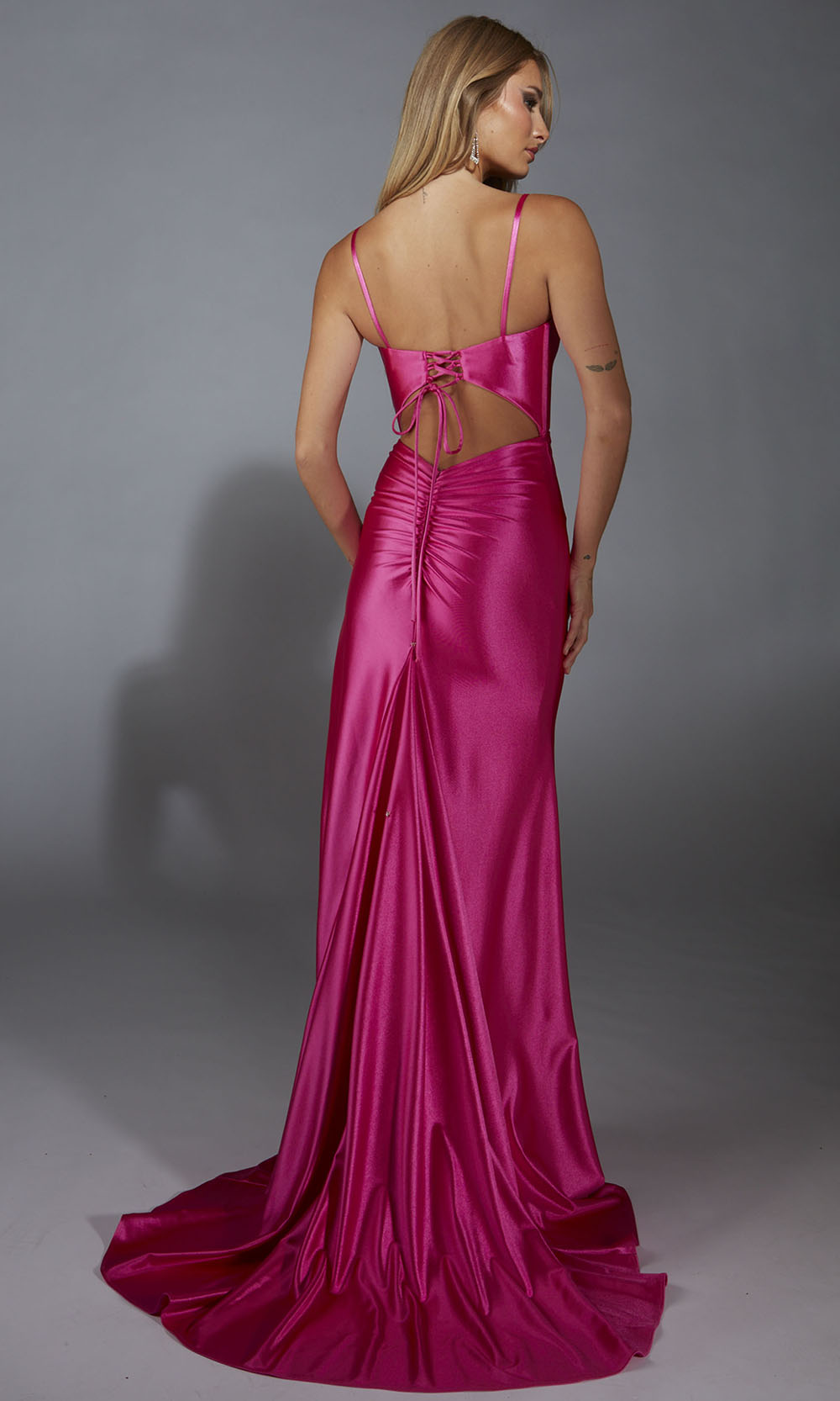 Aerie Couture 314 - Fitted Satin Dress With Lace Up Back Prom Dresses