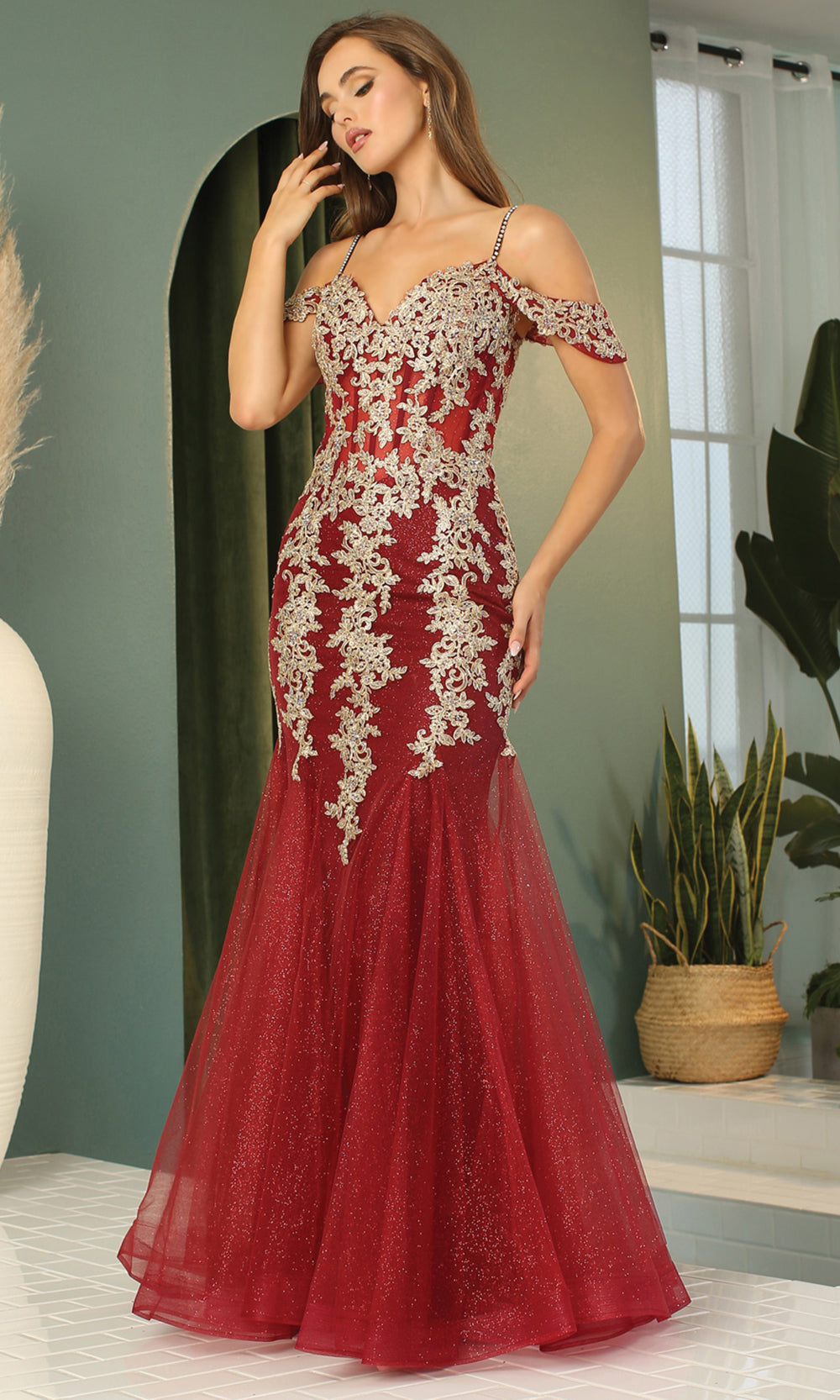 Adora Design 3156 - Cold Shoulder Sweetheart Applique Dress Evening Dresses in Red  