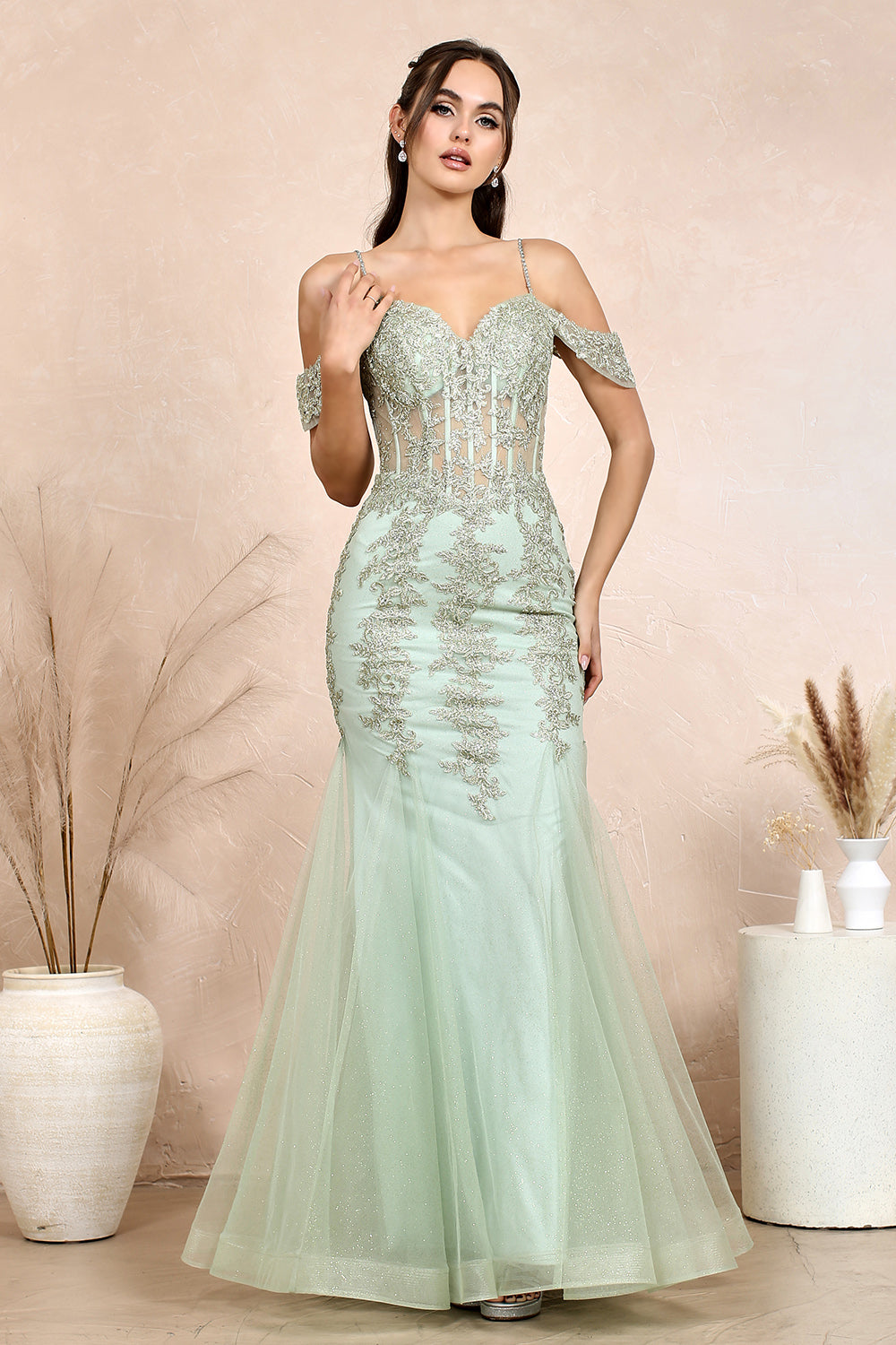 Adora Design 3156 - Cold Shoulder Sweetheart Applique Dress Evening Dresses in Green  