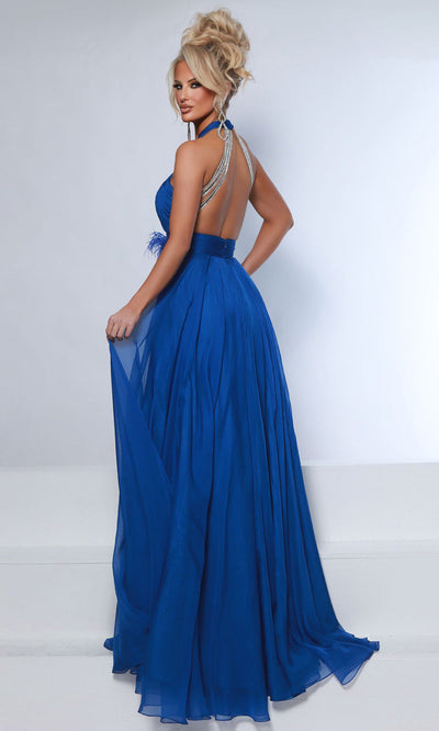 Johnathan Kayne 3161 - Halter A-Line Gown with Feather Brooch Formal Gowns