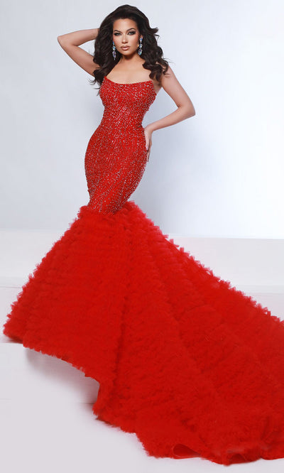 Johnathan Kayne 3165 - Ruffled Mermaid Beaded Evening Gown Formal Gowns