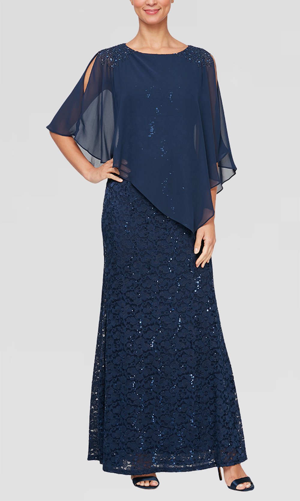 S.L. Fashions 9113121 - Beaded Shoulder Lace Formal Gown Formal Gowns