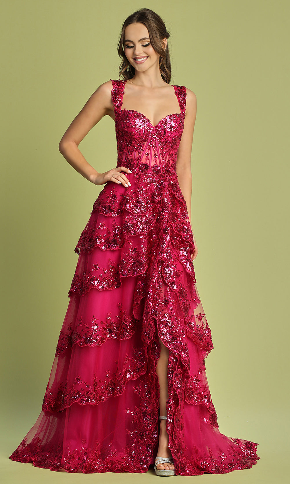 Adora Design 3174 - Wide Strap Tiered Evening Dress Prom Dresses in Pink  