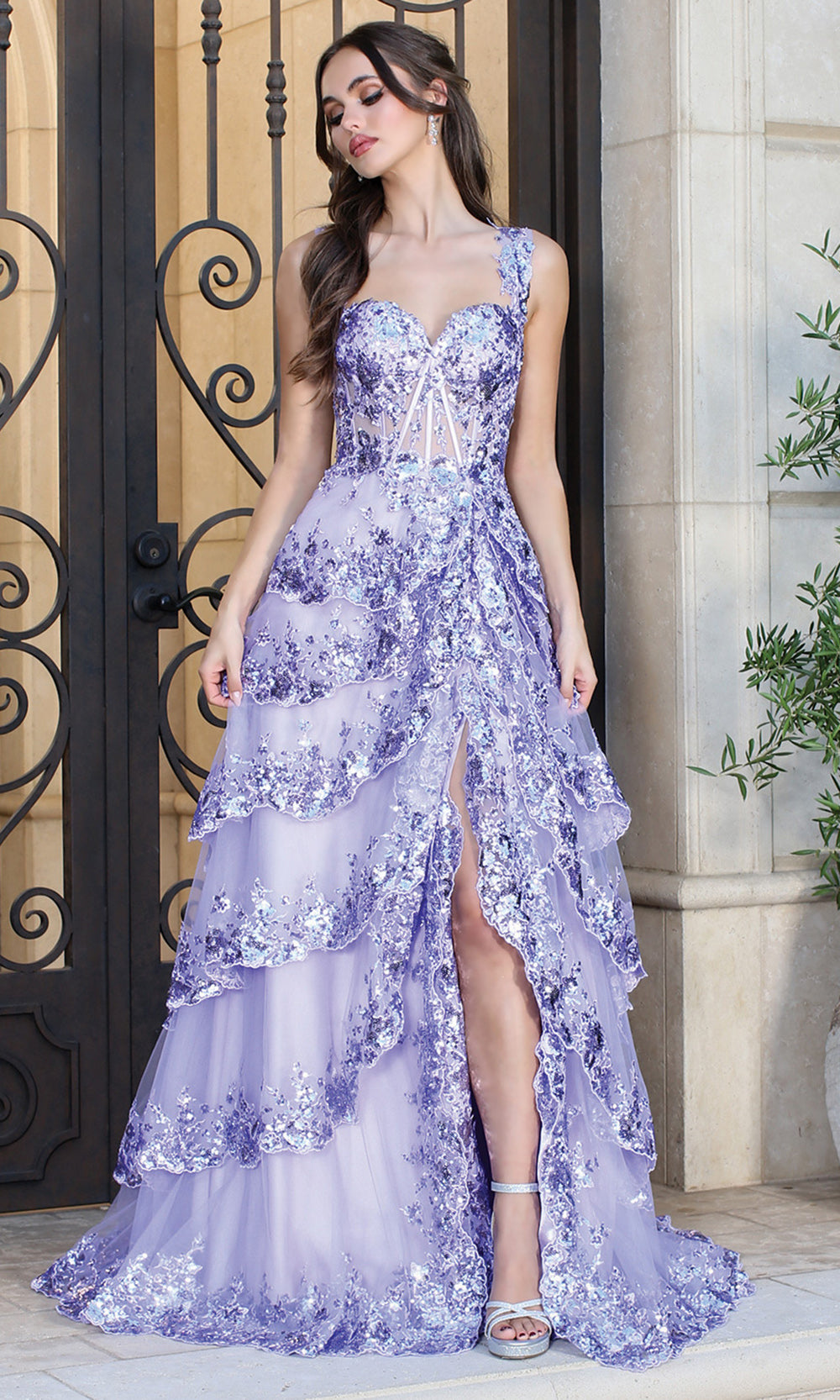 Adora Design 3174 - Wide Strap Tiered Evening Dress Prom Dresses in Purple  