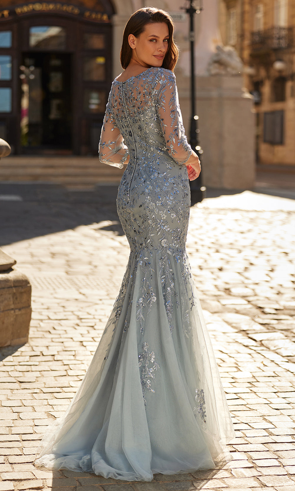 La Femme 31799 - Illusion Sleeve Floral Beaded Gown Formal Gowns