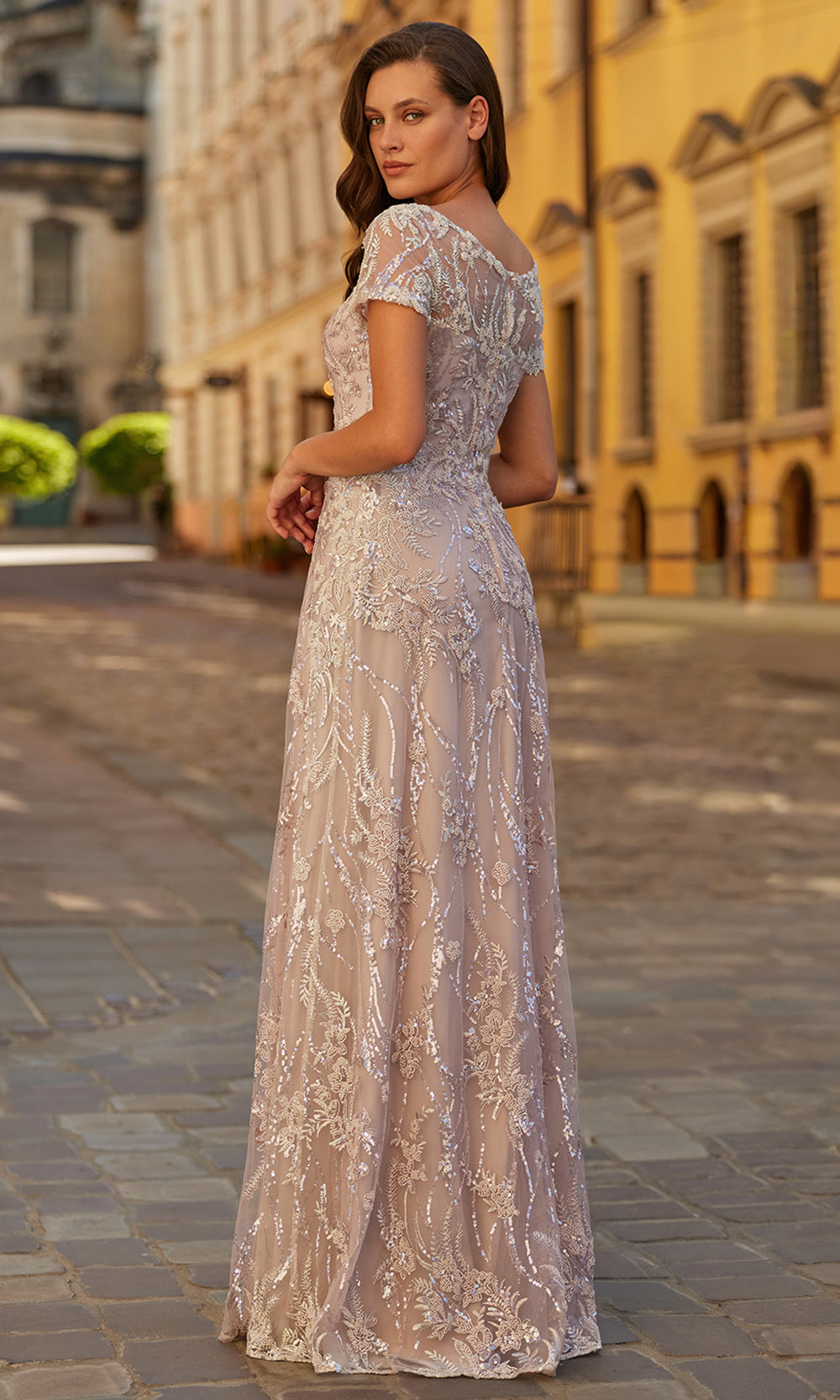 La Femme 31838 - Long Embroidered Short Sleeve Gown Formal Gowns