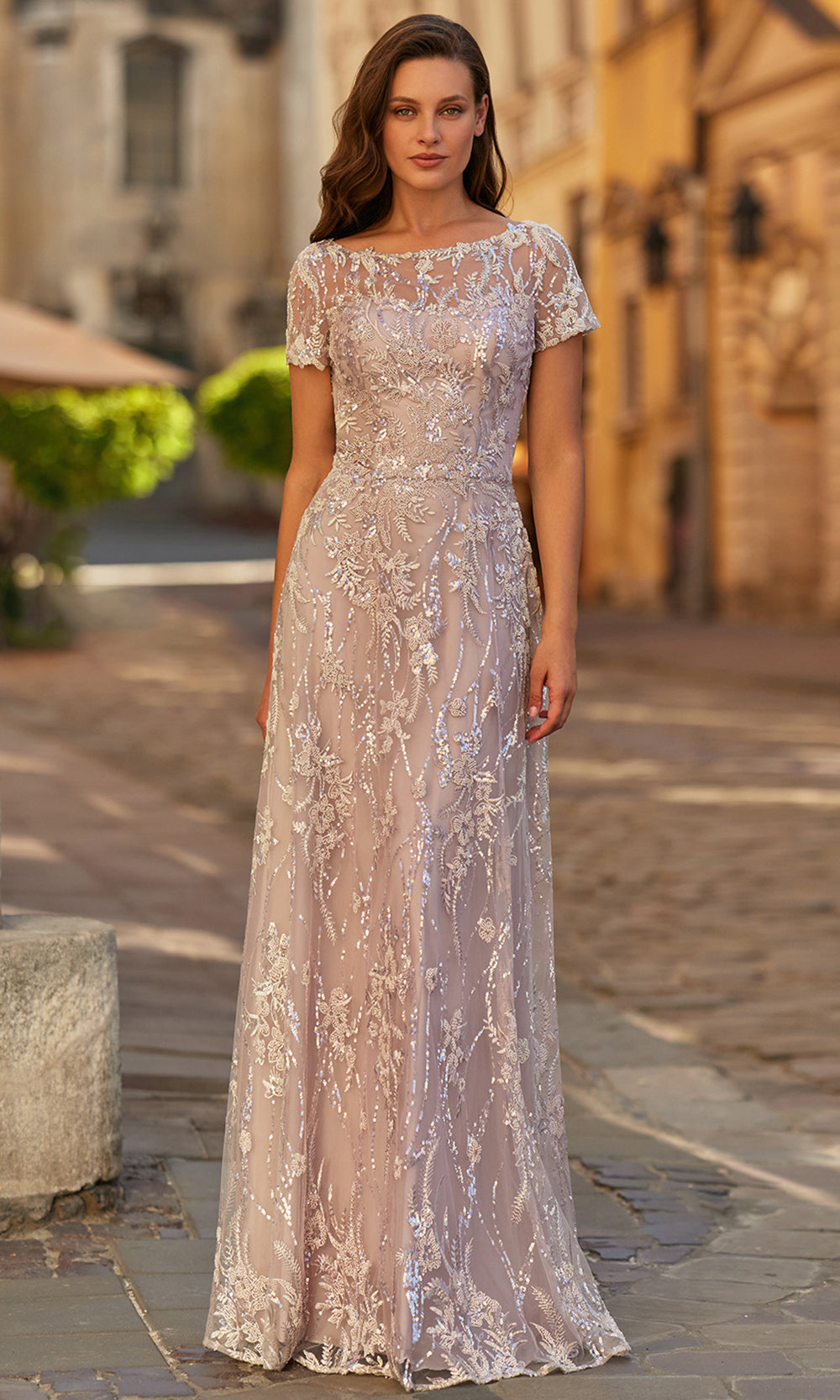 La Femme 31838 - Long Embroidered Short Sleeve Gown Formal Gowns