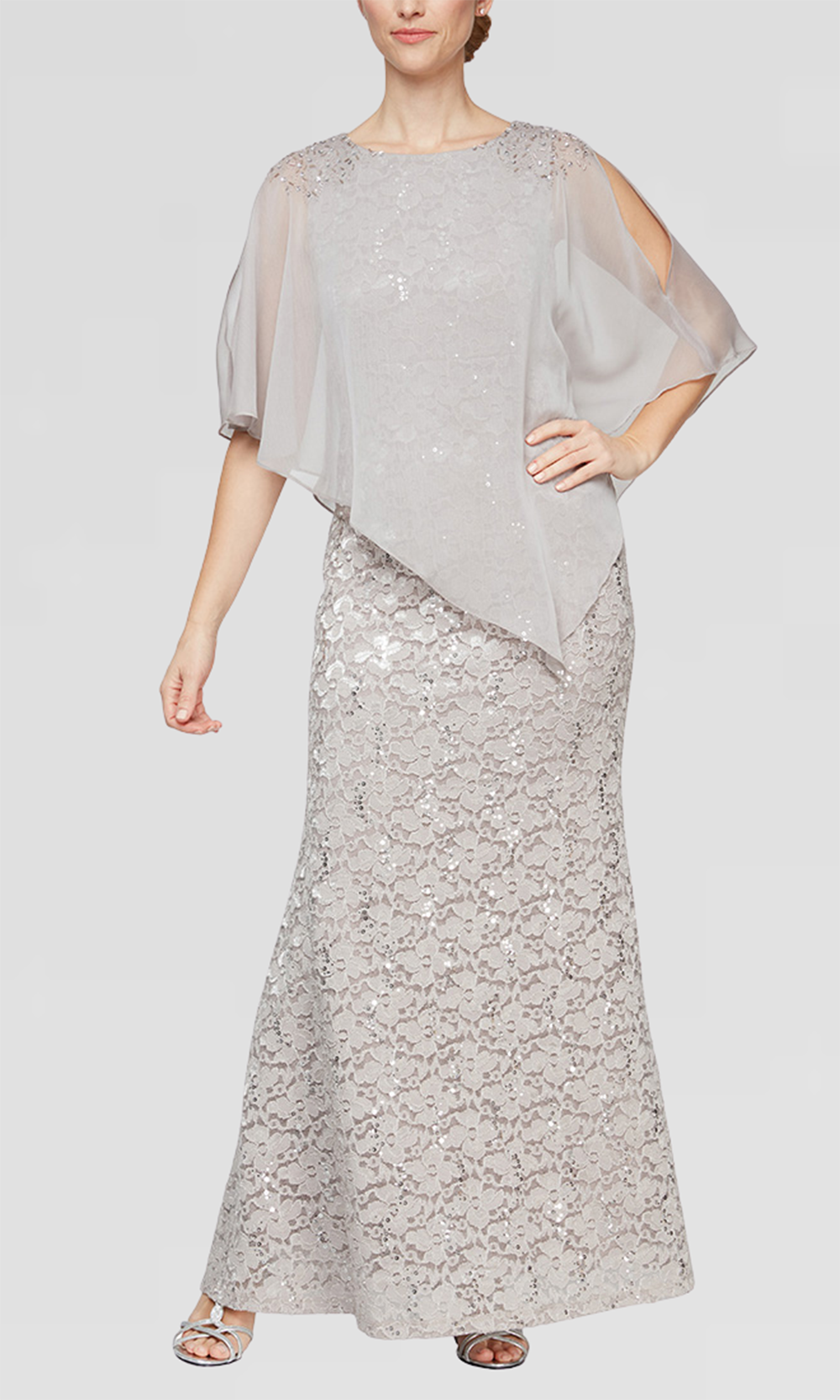 S.L. Fashions 9113121 - Beaded Shoulder Lace Formal Gown Formal Gowns