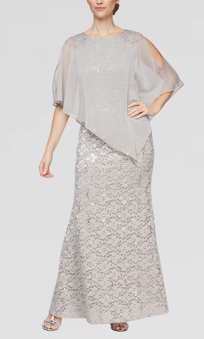 S.L. Fashions 9113121 - Beaded Shoulder Lace Formal Gown Formal Gowns