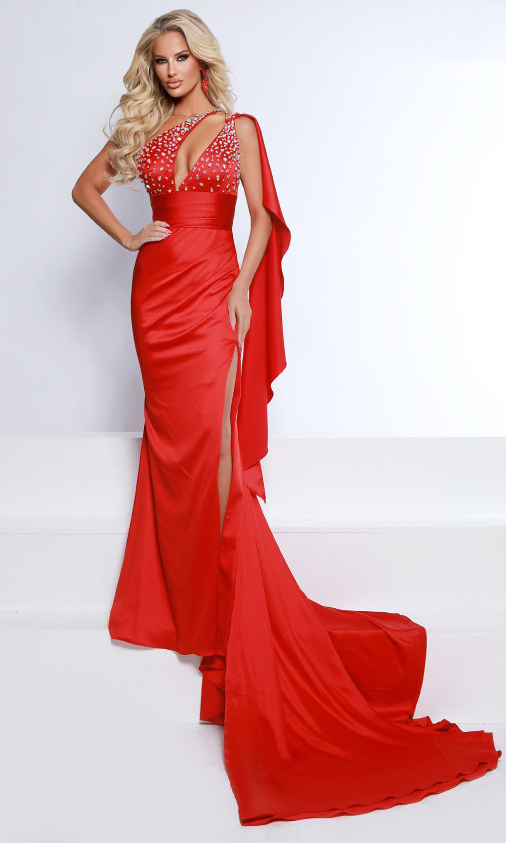 Johnathan Kayne 3195 - Asymmetric Cutout Embellished Fitted Gown Prom Dresses