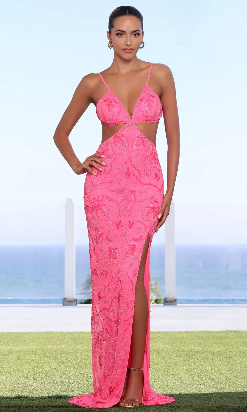 Chandalier 30195 - Fitted Sequin Evening Dress with Slit Prom Dresses