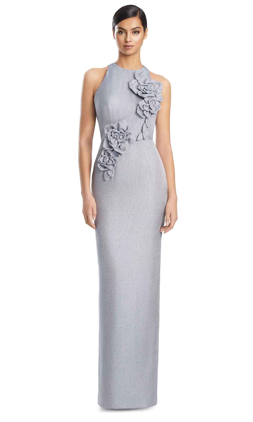 Alexander by Daymor 3200S26 - Floral Applique Halter Gown In Silver
