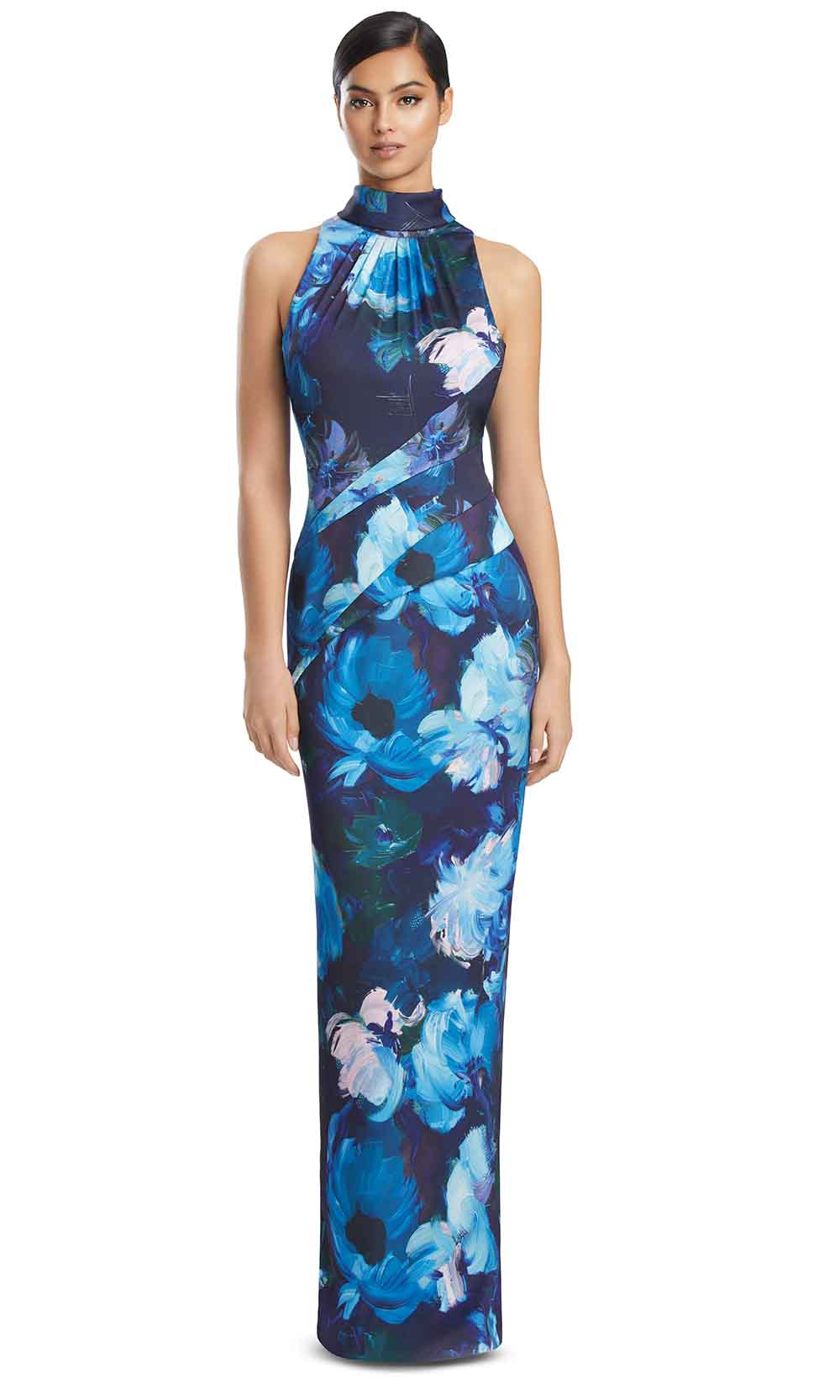 Alexander by Daymor 3201S26 - Pleated Halter Evening Dress Mother of the Bride Dresses in Navy Multi