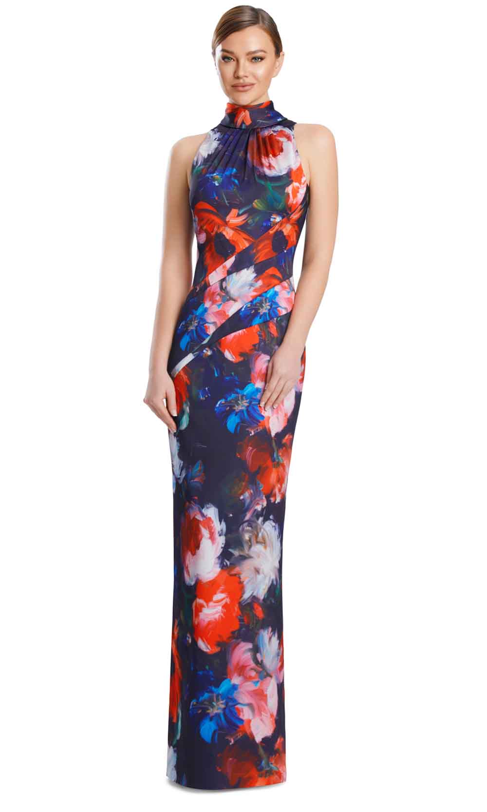 Alexander by Daymor 3201S26 - Pleated Halter Evening Dress Mother of the Bride Dresses in Red Multi