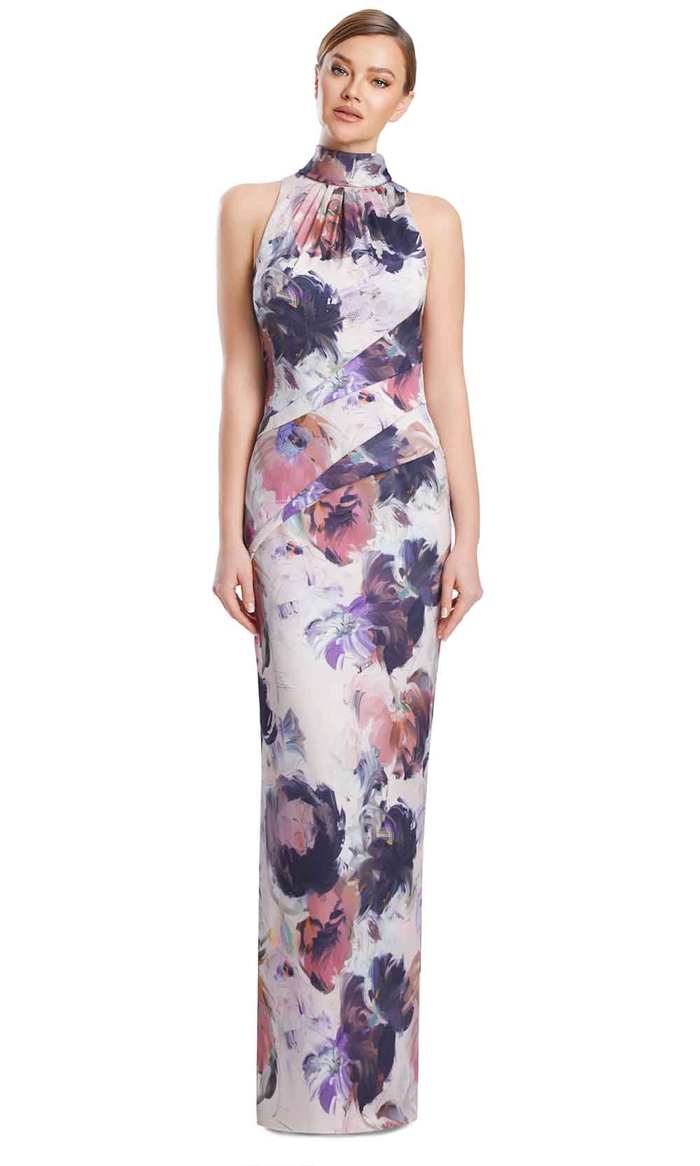 Alexander by Daymor 3201S26 - Pleated Halter Evening Dress Mother of the Bride Dresses in Toasted Almond Multi