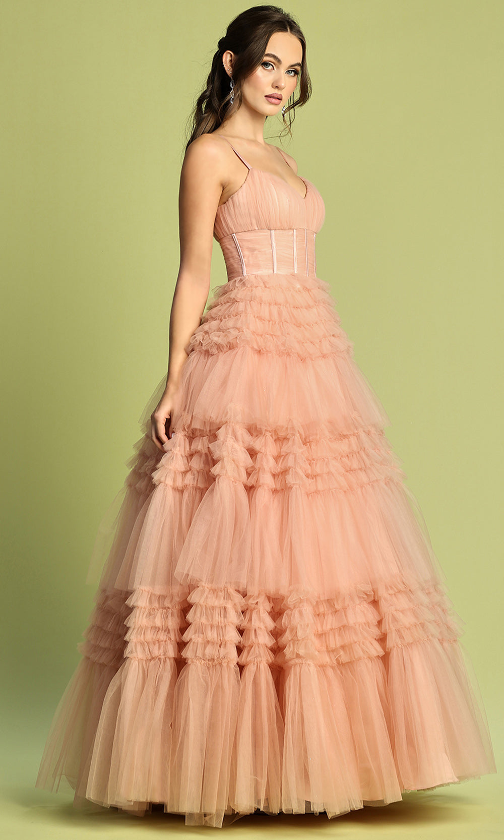 Adora Design 3202 - V-Neckline Tiered Ruffle Prom Gown Prom Dresses in Pink  