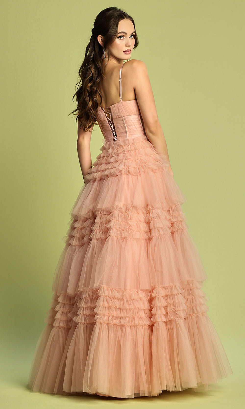 Adora Design 3202 - V-Neckline Tiered Ruffle Prom Gown Prom Dresses in Pink  
