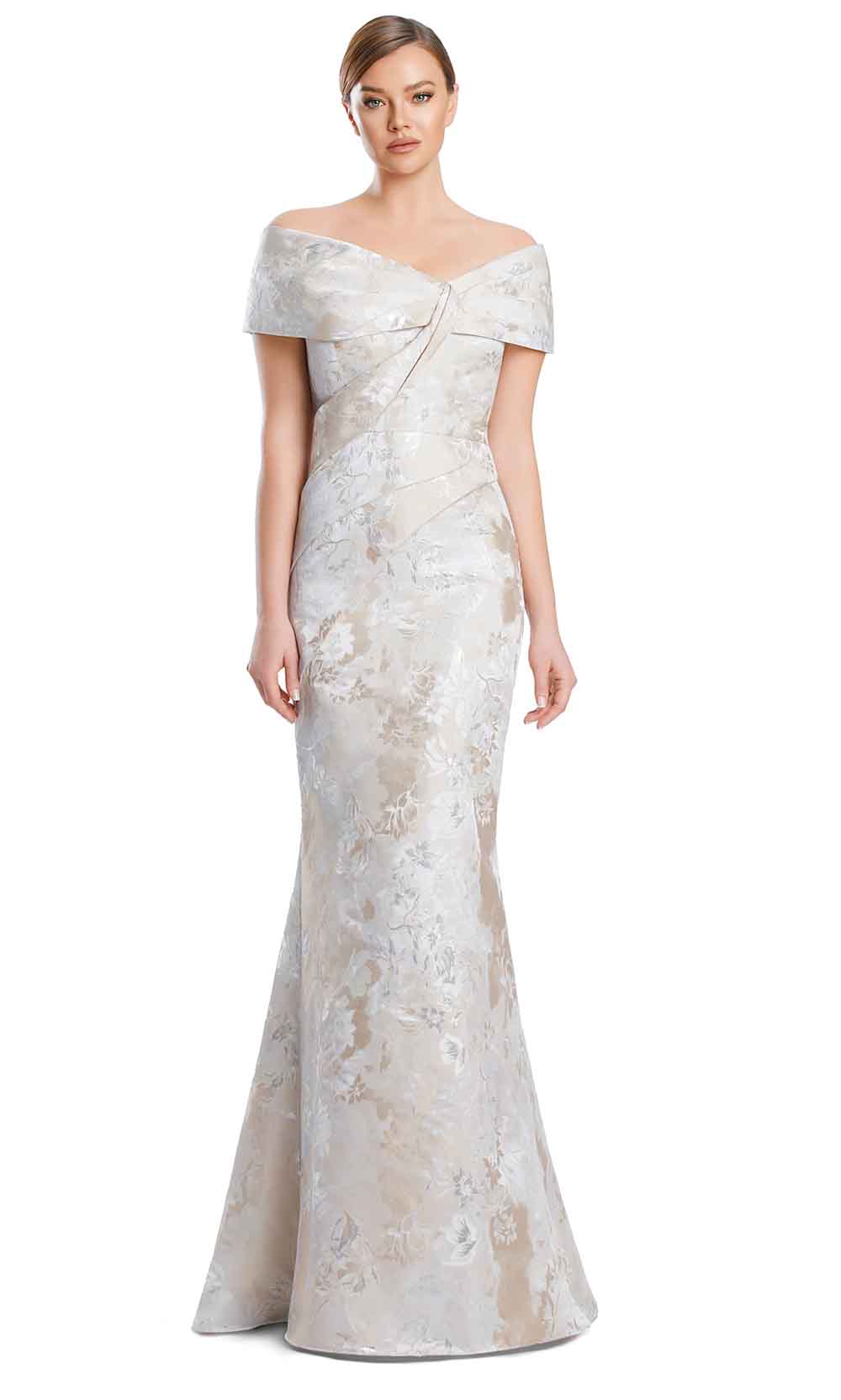 Alexander by Daymor 3203S26 - Fitted Floral Evening Dress Mother of the Bride Dresses in Champagne Silver Multi