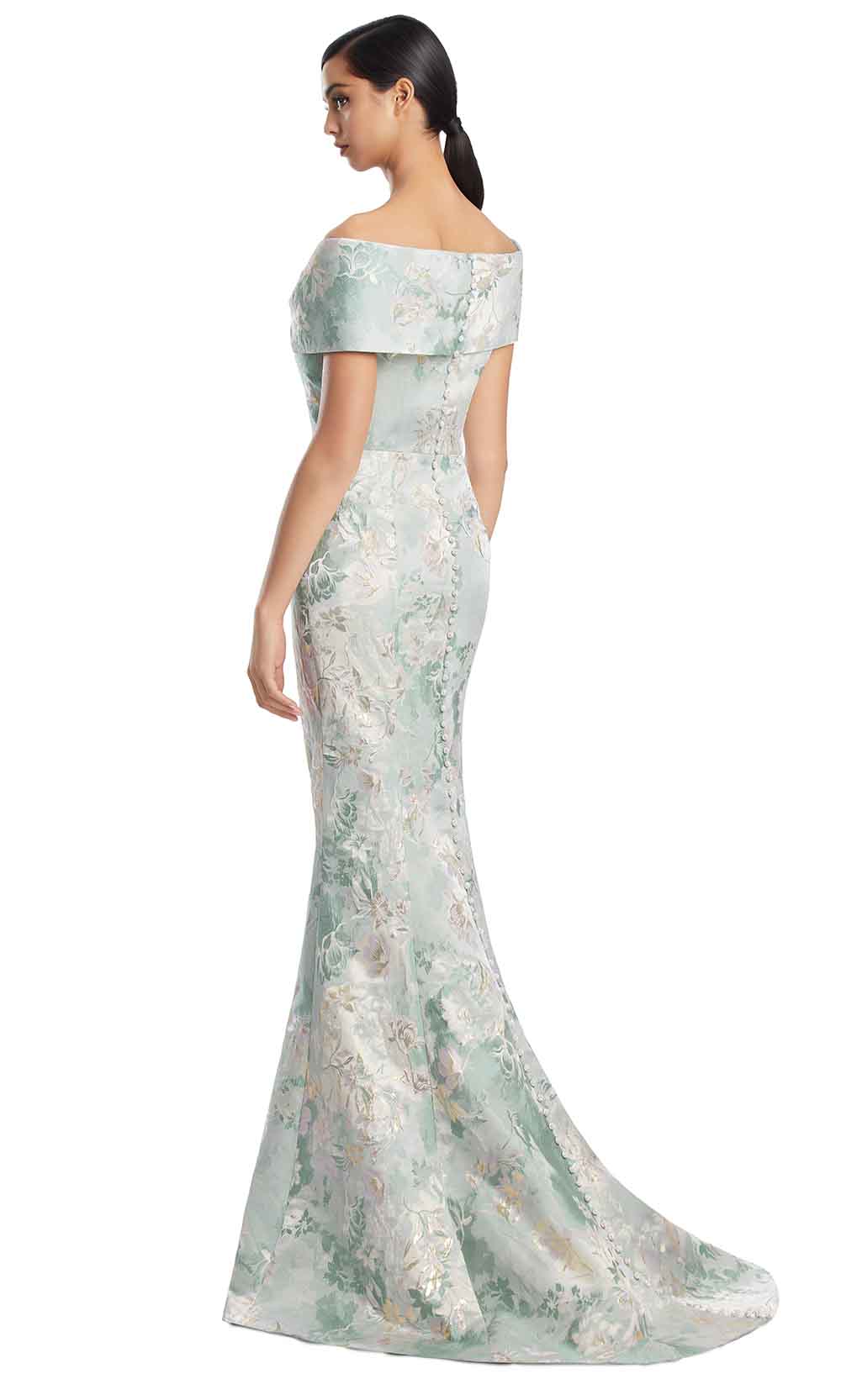 Alexander by Daymor 3203S26 - Off Shoulder Jacquard Gown In Hint of Mint