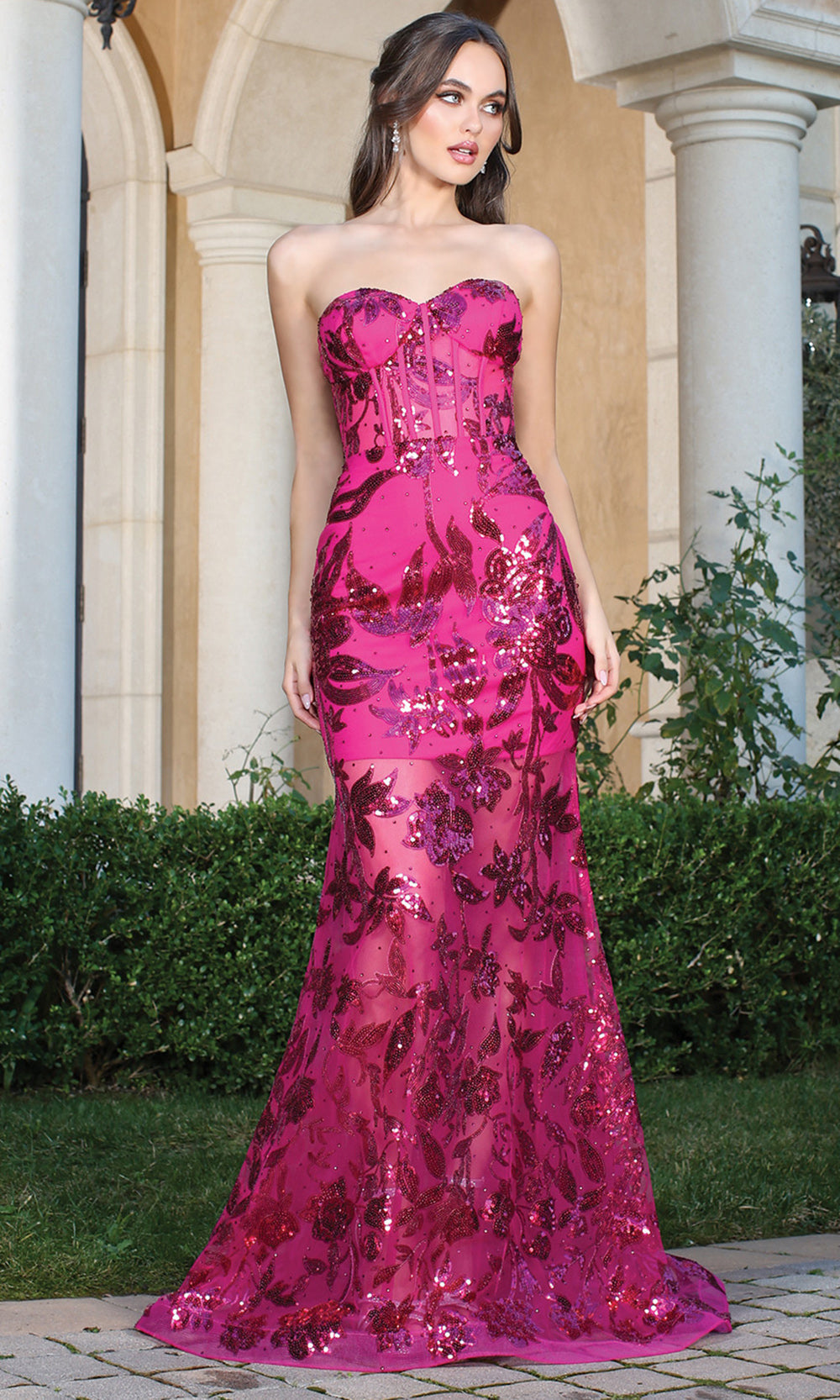 Adora Design 3203 - Embellished Mermaid Dress with Illusion Corset Prom Dresses in Pink  