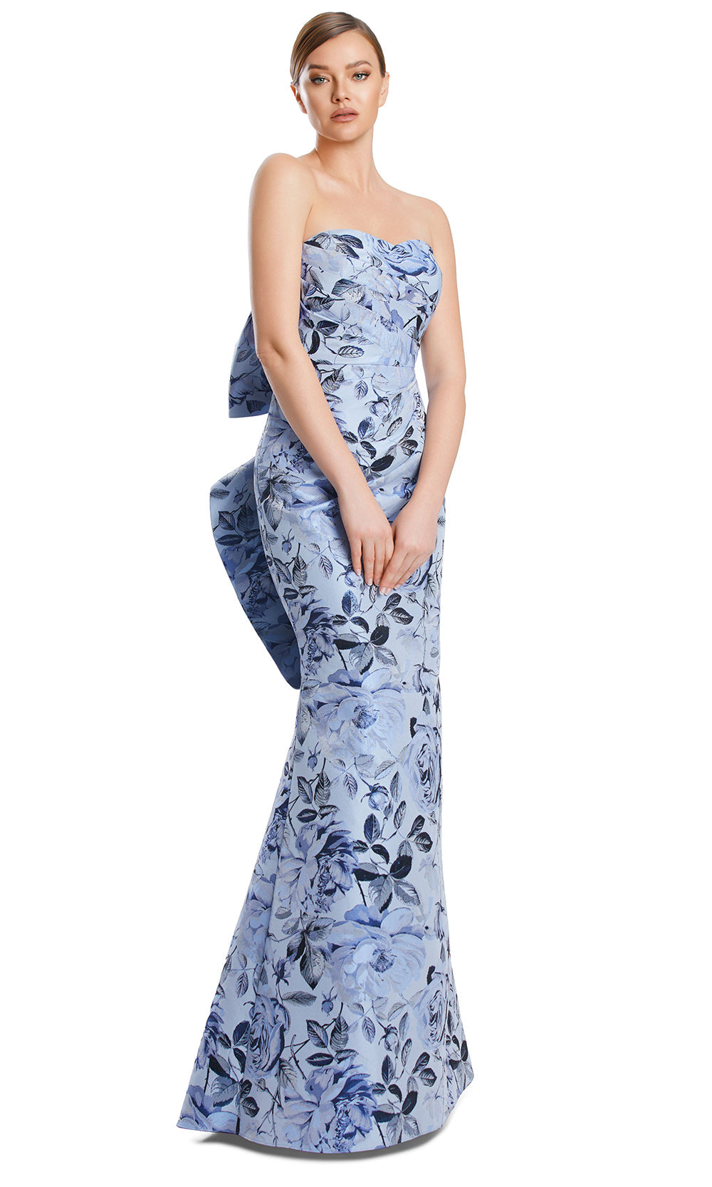 Alexander by Daymor 3206S26 - Off Shoulder Floral Gown In Ice Blue Multi