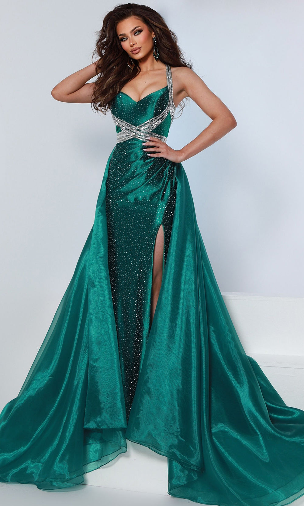 Johnathan Kayne 3206 - Halter Fitted Evening Gown with Overskirt Prom Dresses