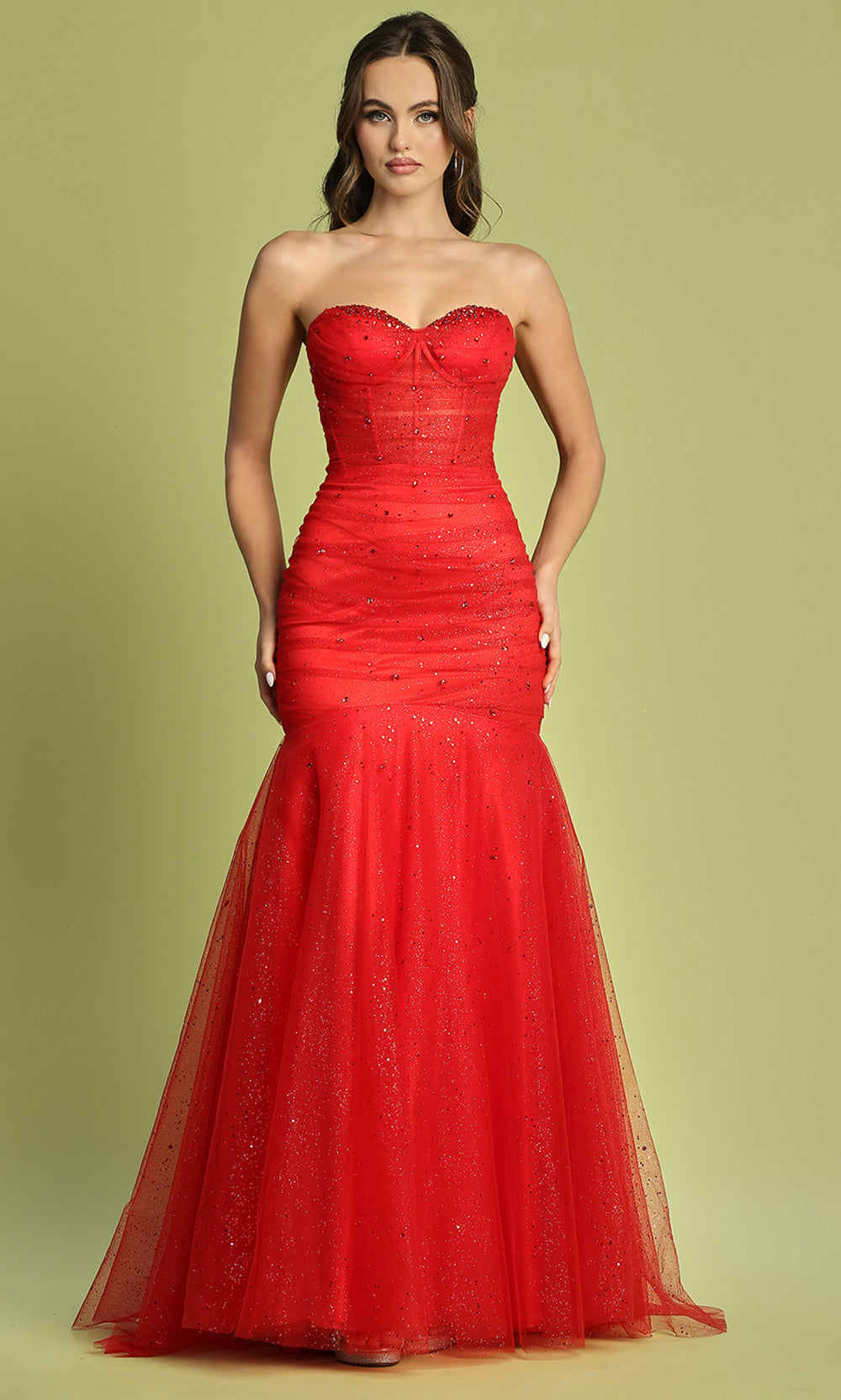 Adora Design 3207 - Sweetheart Corset Mermaid Long Dress Prom Dresses in Red  